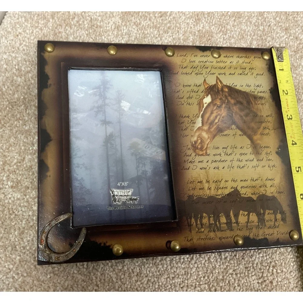 The Prarie Schooner Horse‎ Picture Frame With Prayer Detailed Holds 4x6 Picture
